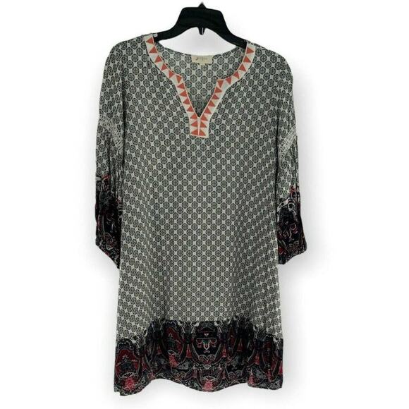 Umgee Blouse Womens Small Multicolor Relaxed Stretch Aztec Split Neck Tunic Tops - Picture 1 of 9